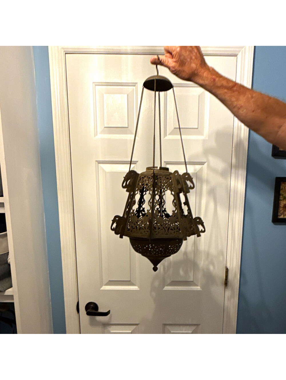 Vintage Moroccan Hanging Lantern Lamp Fixture w/ Chain & Hook Lantern Shade